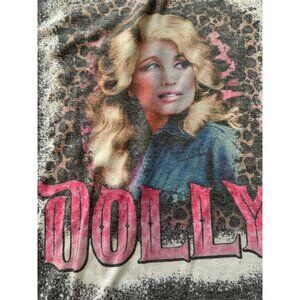 Dolly Parton Graphic T-Shirt Medium Gray Splatter Design Cotton Bl Leopard Print